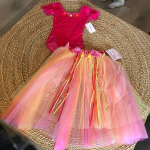 Childhood Enchantment Large Orange Pink Sherbet Leotard & Tutu Floral Ribbon